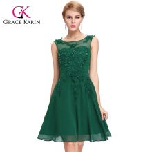 Grace Karin Ärmelloser Rundhalsausschnitt Kurzes Chiffon Grünes Abendkleid GK000063-5